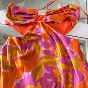 Vici Orange and Pink Floral Midi Dress